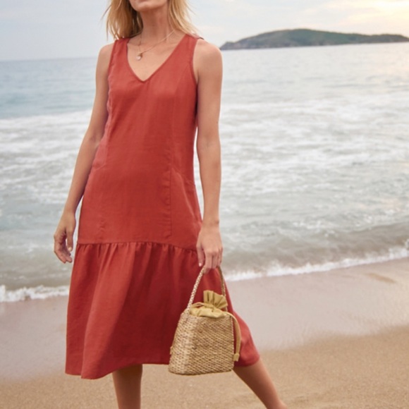 Garnet Hill Dresses & Skirts - Garnet Hill Rust Flax Linen Drop waist Sun Dress NWT
